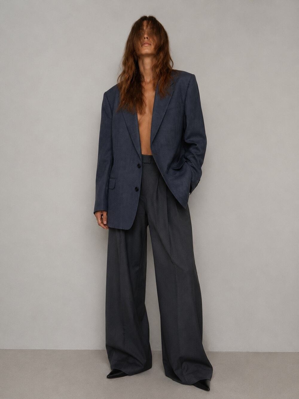 Vintage Yves Saint Laurent Oversized Blazer Suit Jacket Wool Navy Blue YSL Logo